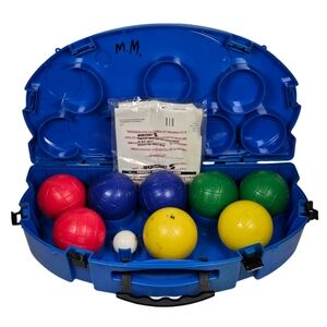 Sportcraft Bocce Ball Game Set Red Green Yellow Balls Blue‎ Locking Hard Case